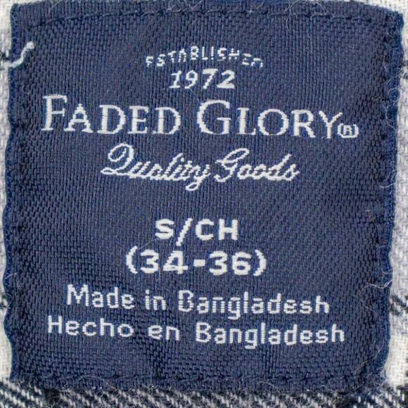 Faded Glory Men's Flannel Button-Up Size Small 34-36 Gray Black White Plaid - Picture 3 of 10